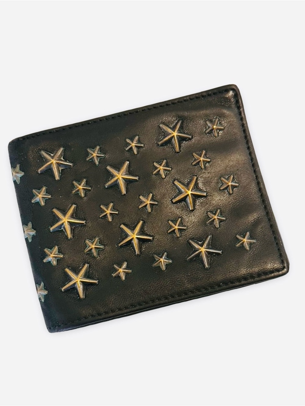 Jimmy Choo Black Leather Wallet with Gold Star Studs